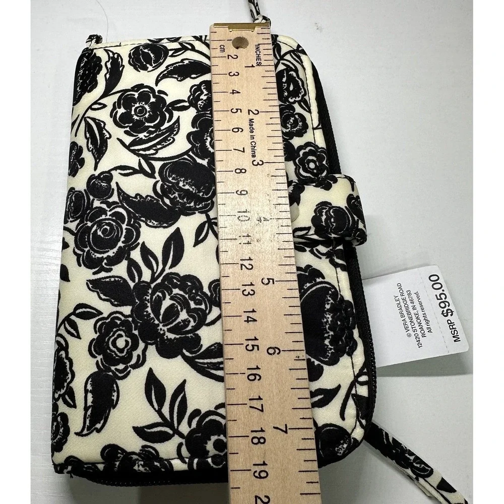 NWT Vera Bradley Large Tab Nylon Wallet Bubbly Flowers Black Pattern MSRP $95.00